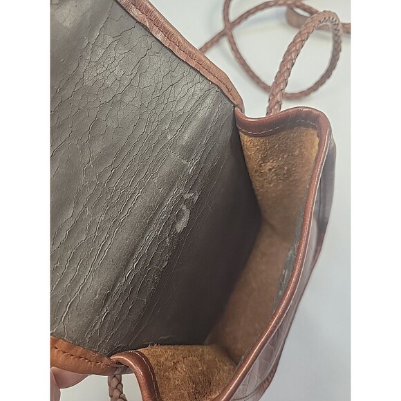 Brighton Brown Crocodile Embossed Woven Leather Small Crossbody Purse Vintage - Picture 8 of 12